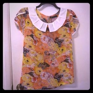 Allegra K NWT Peter Pan Collar Floral Blouse